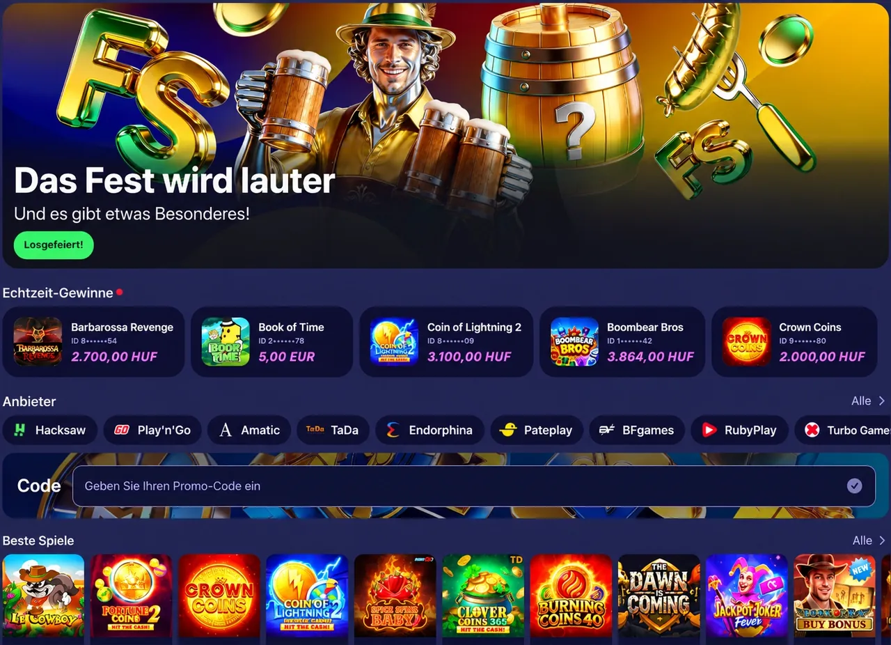 Lobby des BetMatch Casino mit Aktionen, Anbietern und beliebten Spielen